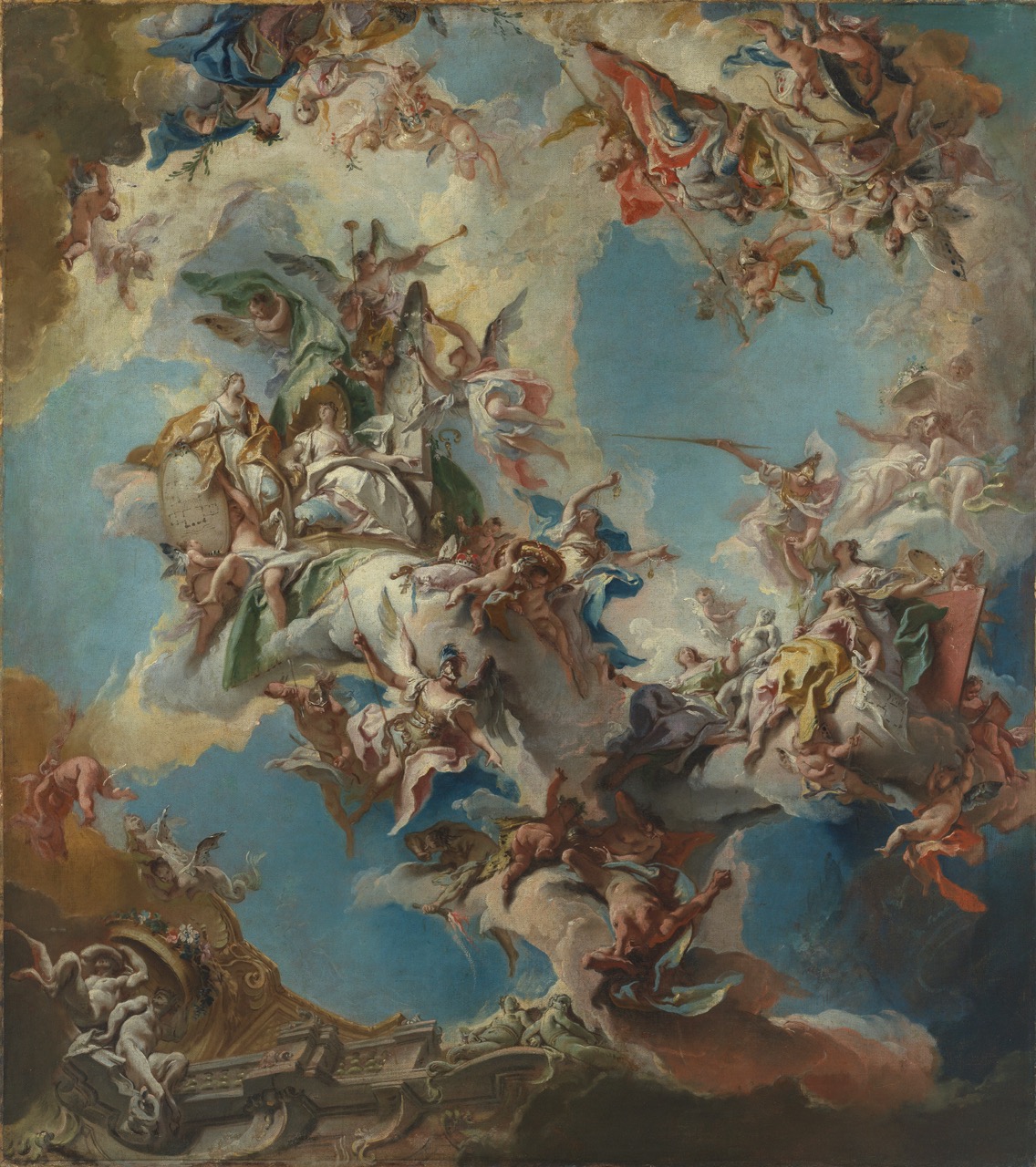 Abb 1 Carlo Innocenzo Carlone Entwurf fuer das Deckenfresko des Prunktreppenhauses von Schloss Augustusburg 1794 Staatliche Kunsthalle Karlsruhe Foto Staatliche Kunsthalle Karlsruhe